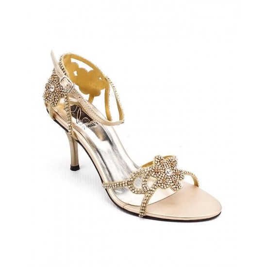 Zonah's Golden Embroidered Ankle Strap Heels